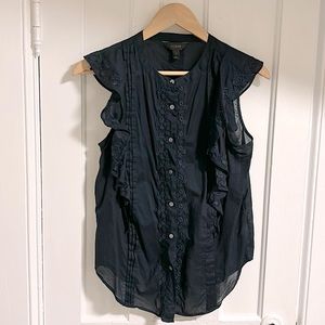 EUC J Crew Navy Sleeveless Cotton Shirt with Embroidered Details (Size 4)